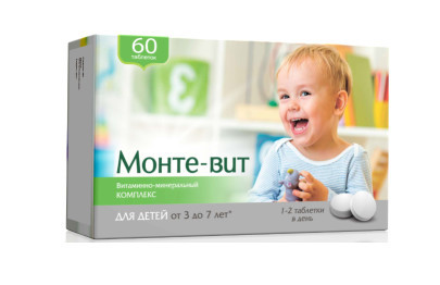 Монте-вит Витаминно-минеральный комплекс от A до Zn, таблетки, для детей от 3 до 7 лет, 60 шт.